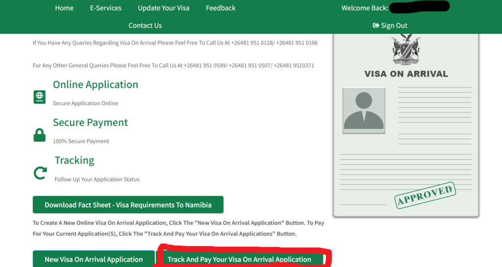 ナミビアビザ申請方法　支払い