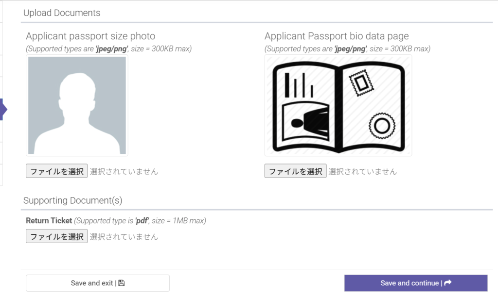 タンザニアオンラインビザ　申請画面