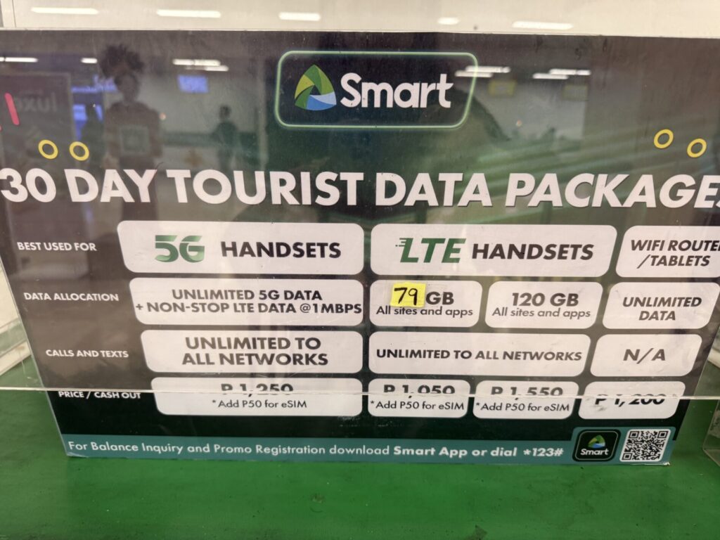 セブ空港　SIM　料金表　Smart