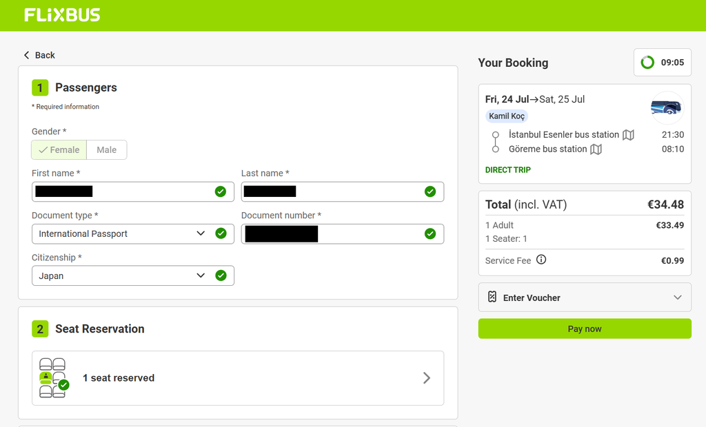 FlixBus(Kamil Koç)の予約方法 イスタンブールからカッパドキア(ギョレメ)